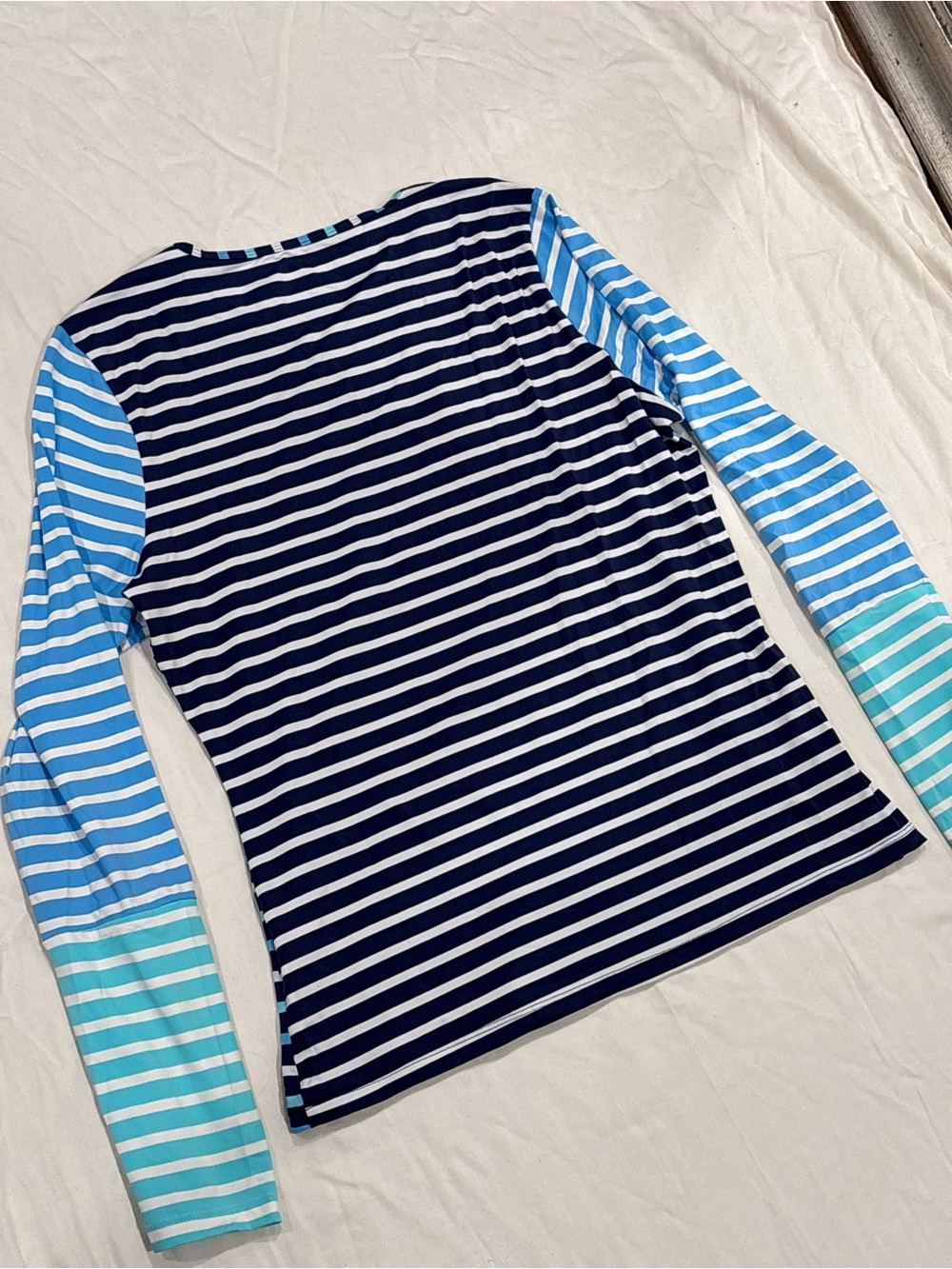 Lands' End Striped Workout/Spandex Long-Sleeve Crew in Multiple Blues